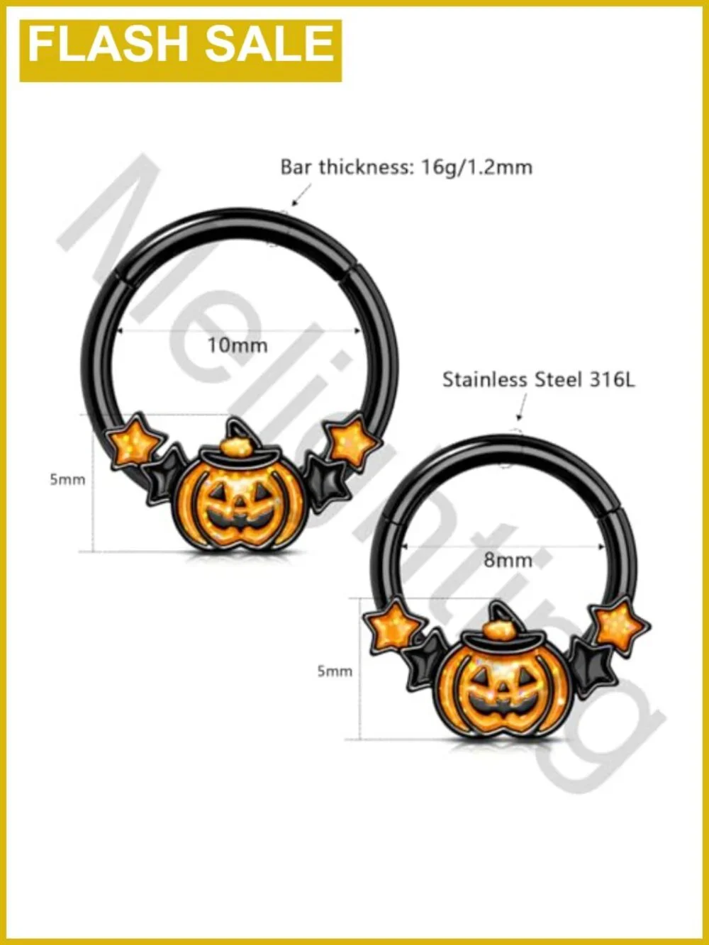 16G Stainless Steel 316L Pumpkin Septum Ring 8mm Clicker Halloween Body Jewelry